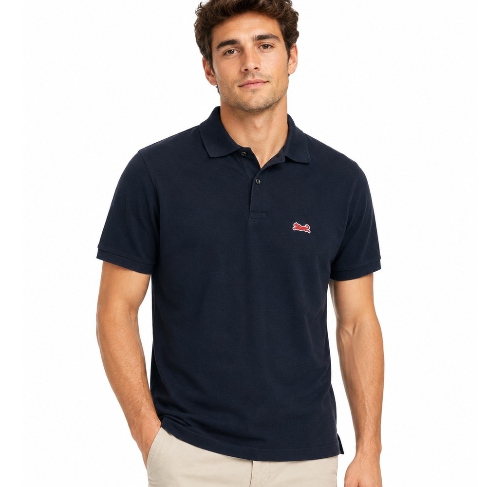 Le Tigre Mens Vintage Navy Blue Short Sleeve Pique Polo Shirt Logo USA Made | M